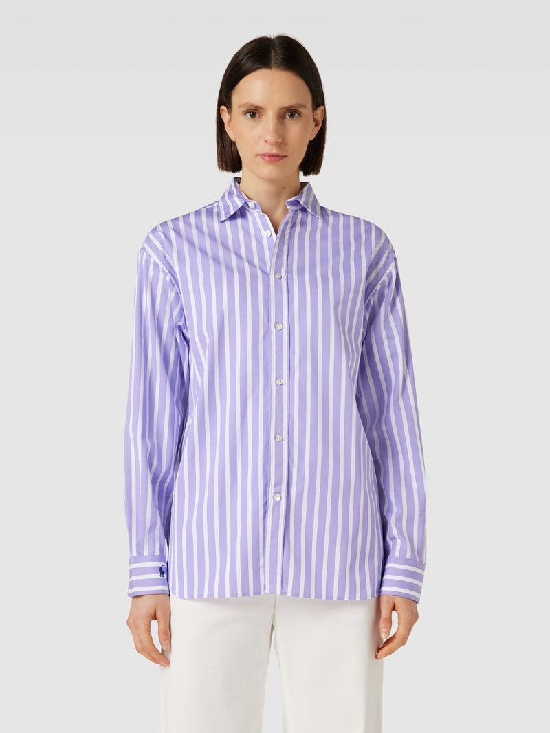 Bluse mit Streifenmuster und Logo-Stitching in lila