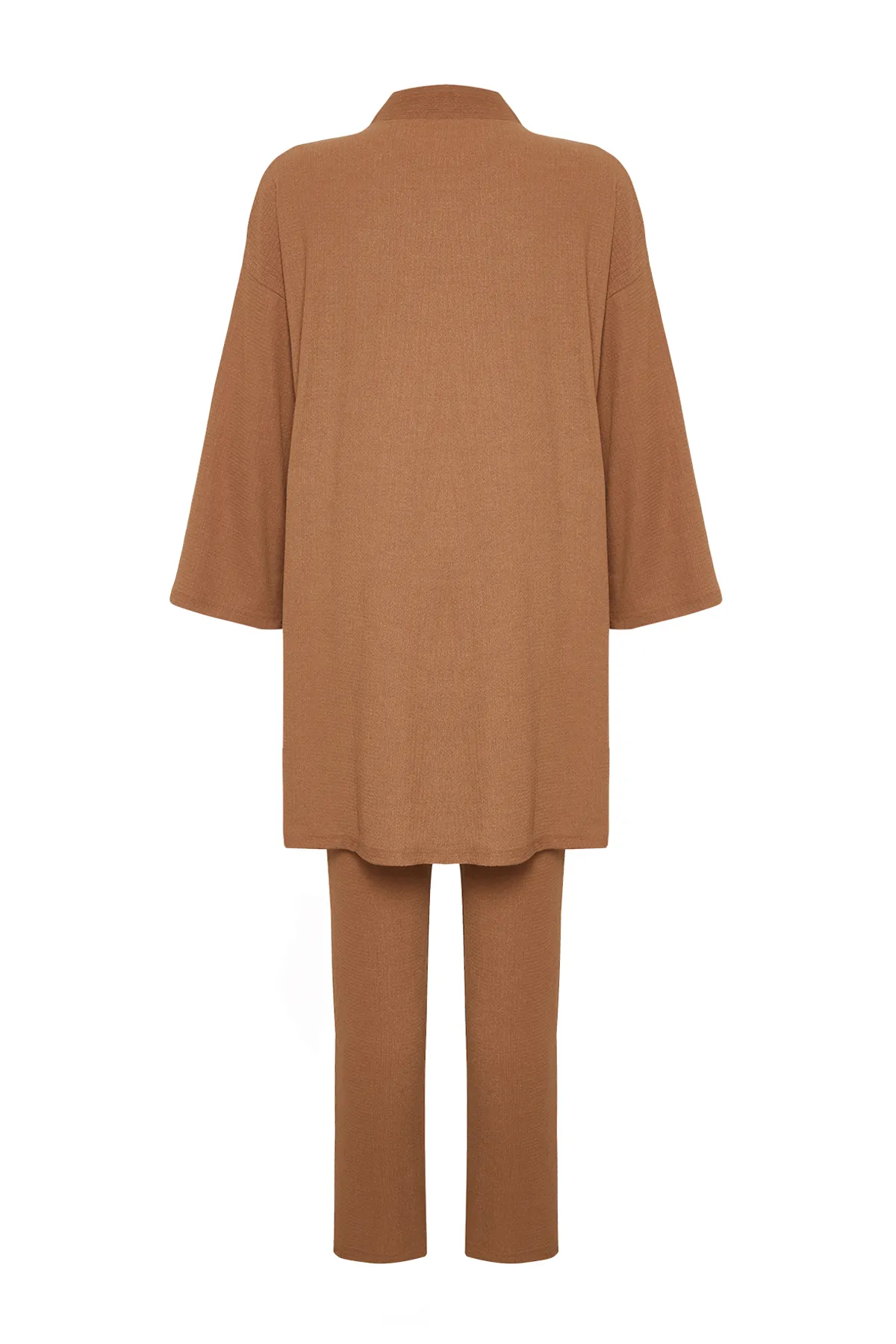 Trendyol Modest  Beigefarbenes, gestricktes Kimono-Hose-Bottom-Top-Set TCTSS24US00045