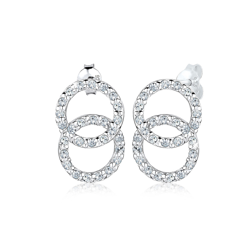 Elli Elli Boucles d'Oreilles Geo Cercle Cristail  Femme  (925/1000) Argent Boucles d'oreilles