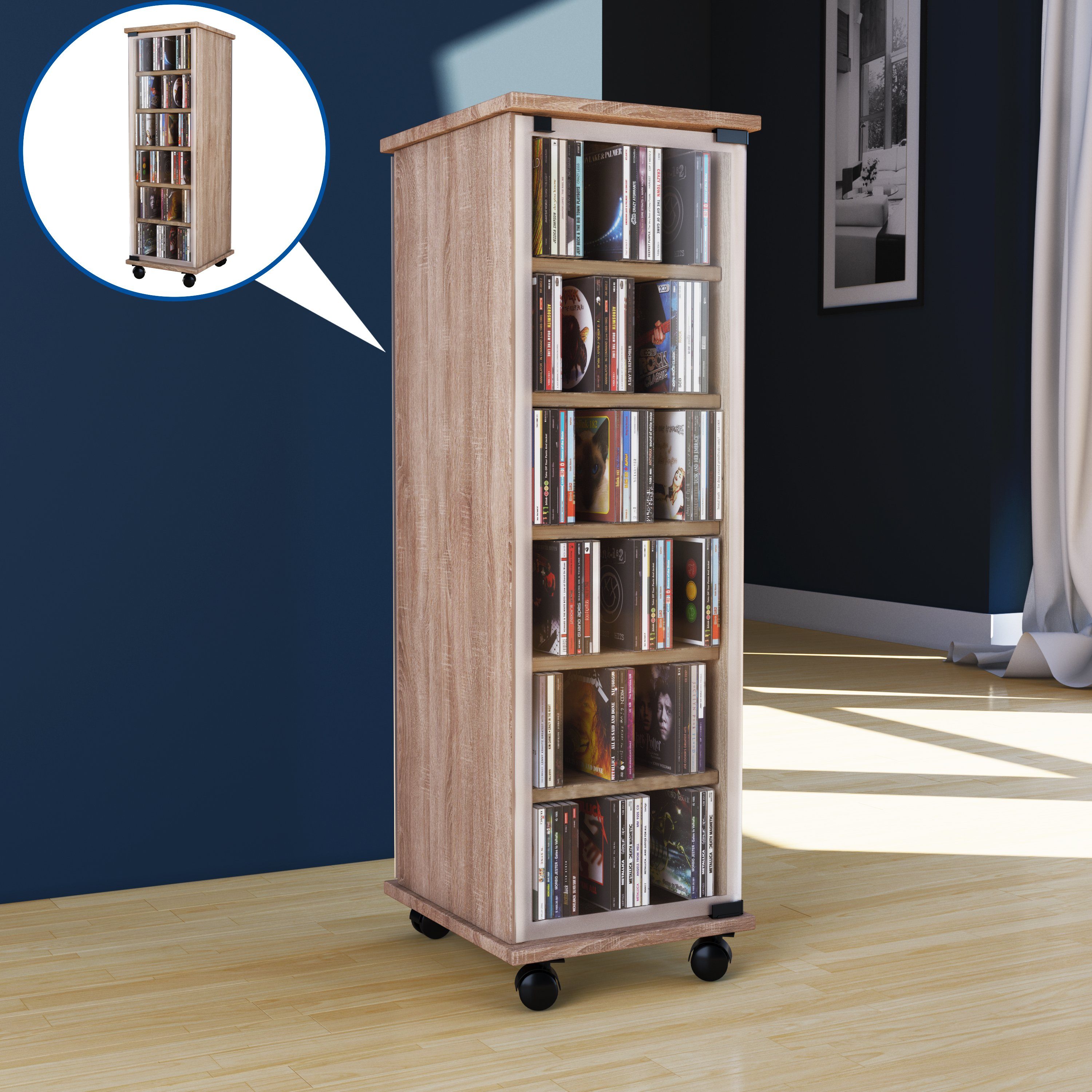 VCM CD-Regal Holz CD DVD Stand Regal Schrank Valenza Glastür, 1-tlg.