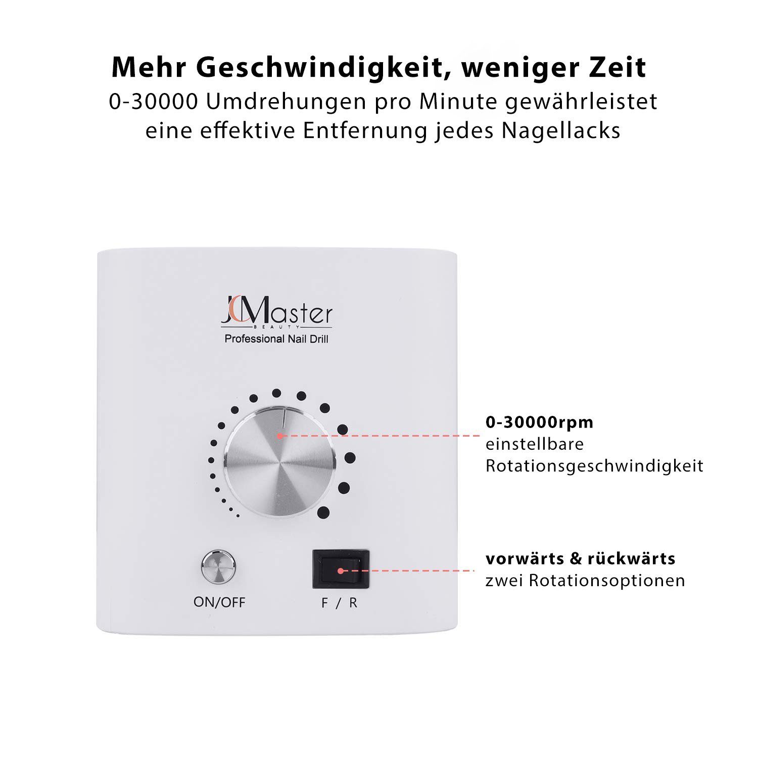 JCMaster Maniküre-Pediküre-Set, Nagelfräser 30000RPM inkl.6 Bits & Fußpedal
