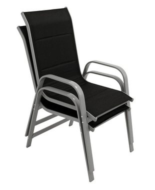 DEGAMO Gartensessel CESANO stapelbar, Alu silbergrau + Kunstgewebe gepolstert schwarz, 2 STÜCK