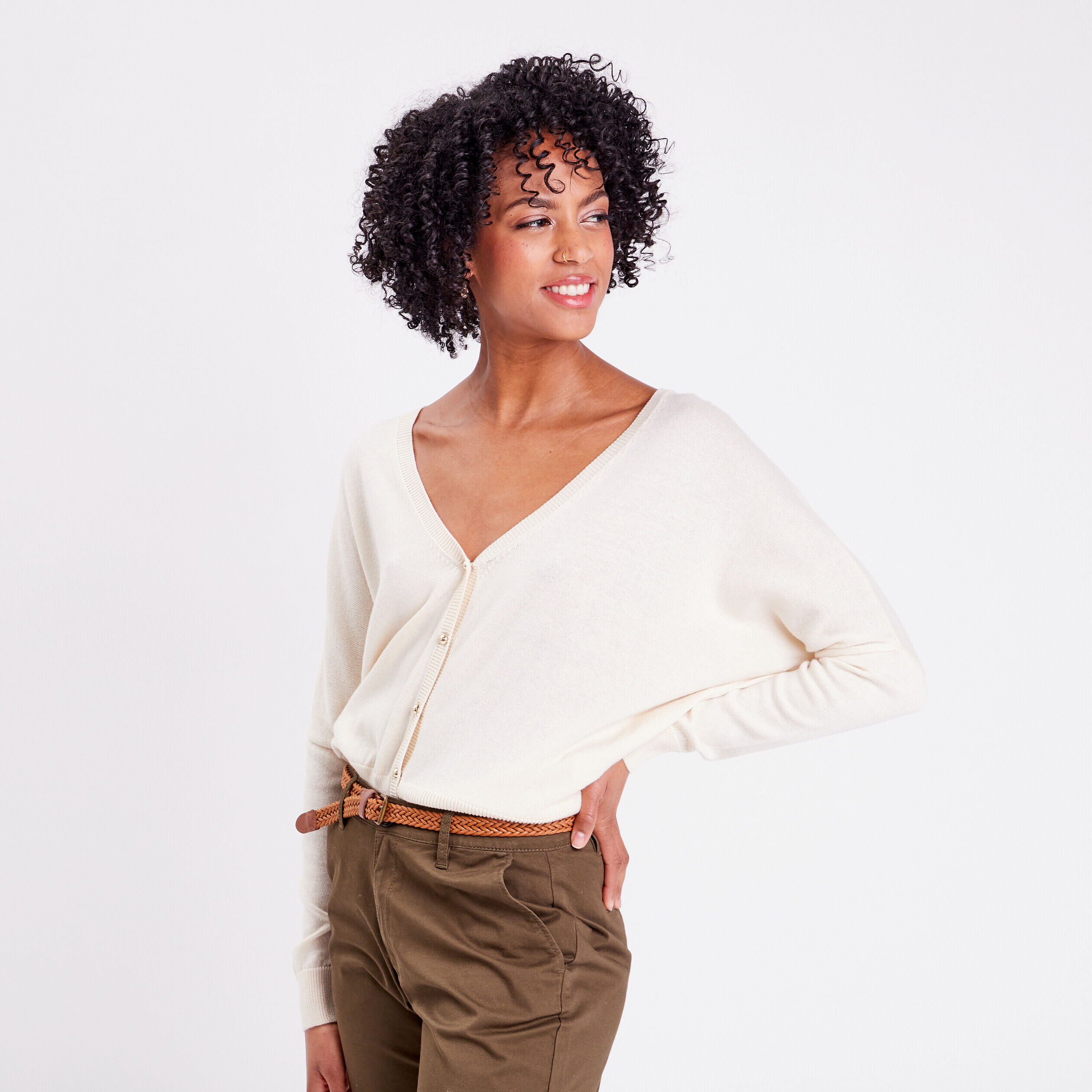 Gilet manches longues ample ecru femme | Cache Cache