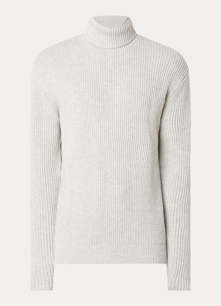 Pulover Les Deux Eddie cu guler înalt, cu nervuri, confecționat din lână merinos.