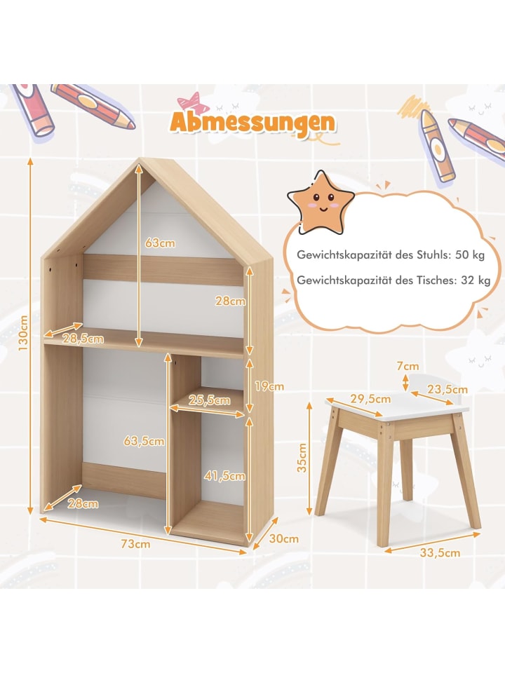 COSTWAY Schreibtisch mit Stuhl in Hausform in Gelb günstig kaufen 130 cm