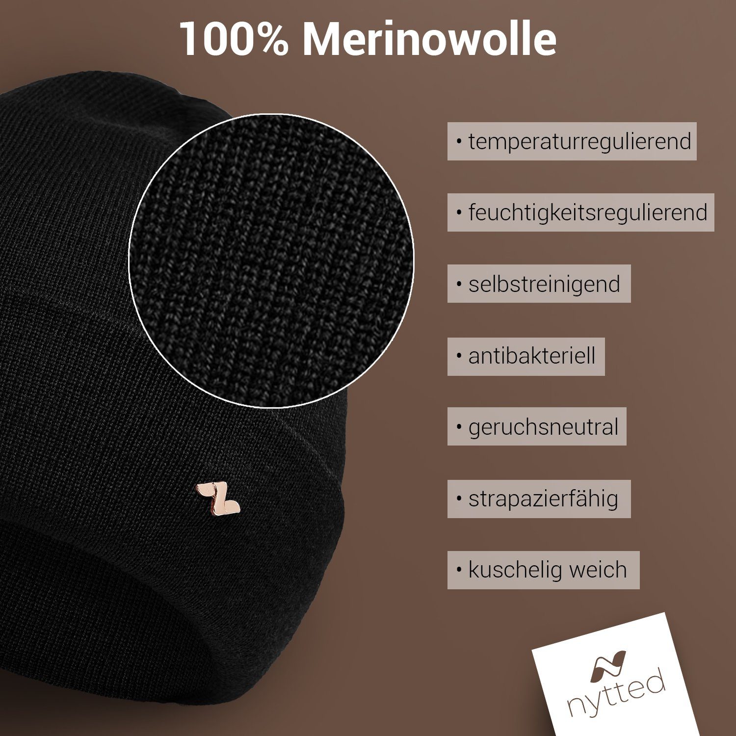 NYTTED® Beanie - 100% Merino-Wolle - Made in Germany - Wintermütze für Herren & Damen