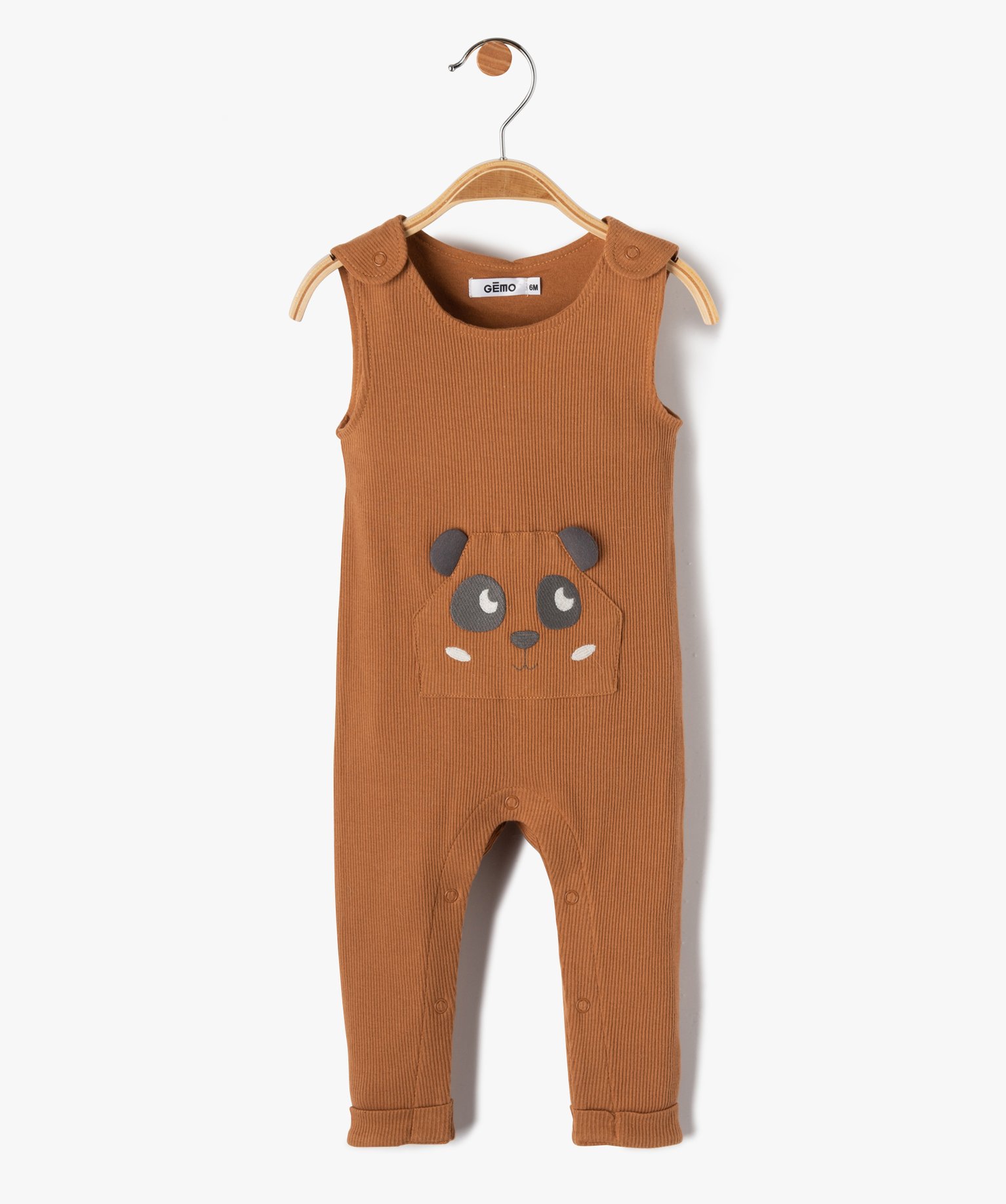 Salopette bébé en maille ctelée unie avec poche fantaisie camel | GEMO