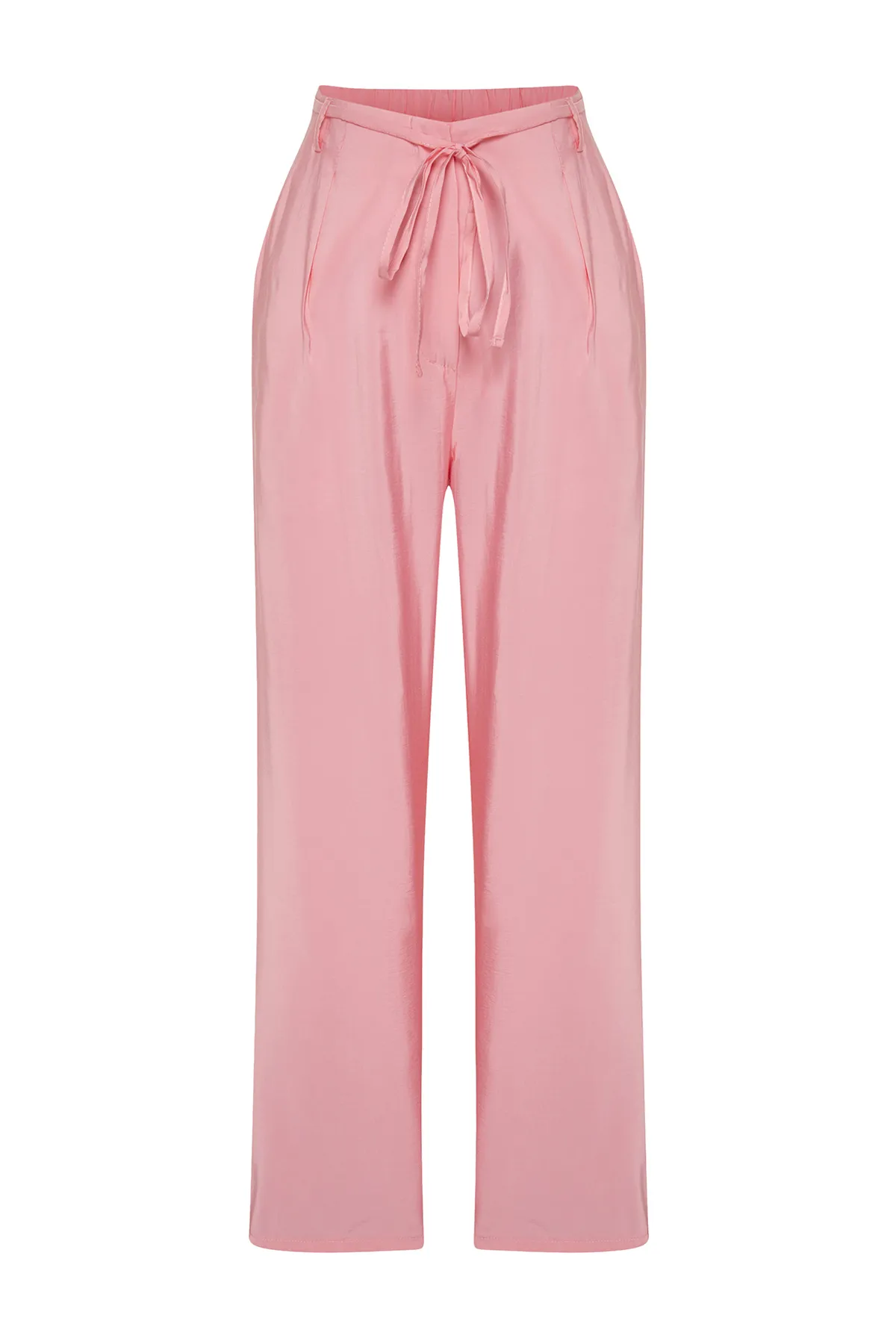 Trendyol Collection  Rosafarbene, gewebte Hose mit Modalanteil und dünnem Gürtel, plissiert, weit geschnitten, weites Bein TWOSS24PL00121