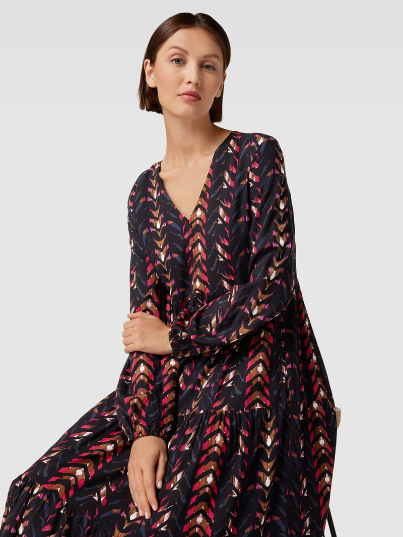 Midikleid aus reiner Viskose mit Allover-Muster in schwarz