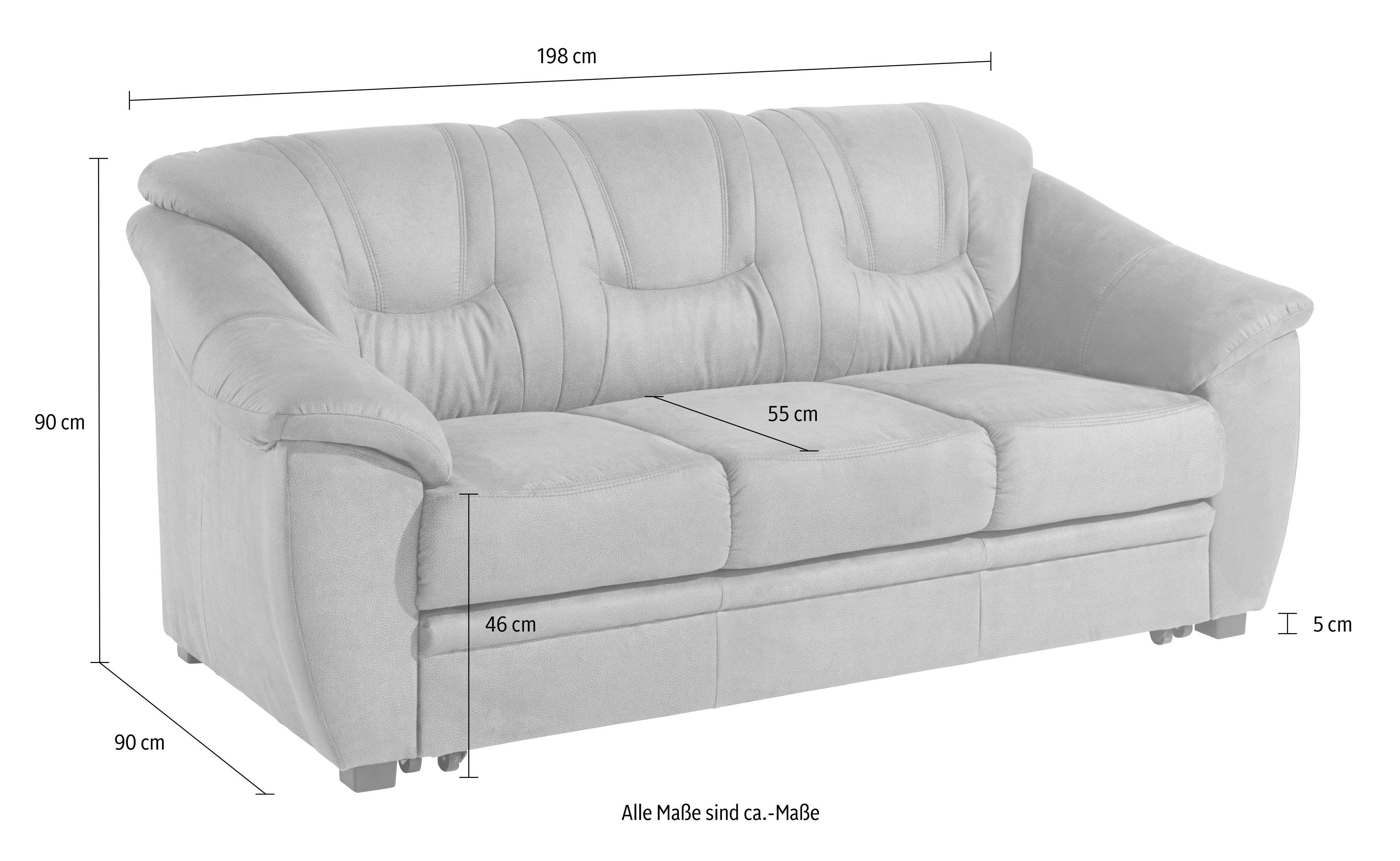 sit&more 3-Sitzer Safira, inklusive komfortablem Federkern, wahlweise mit Bettfunktion