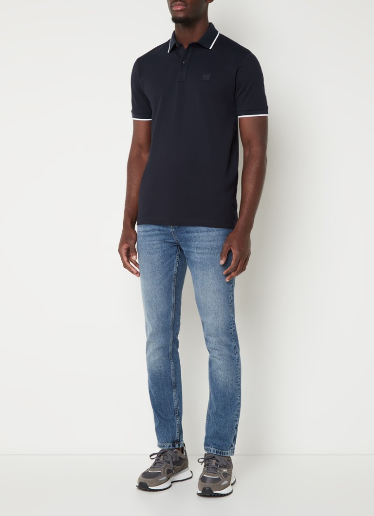 Polo HUGO BOSS Compass-tip slim fit em piqué de algodão com logotipo.