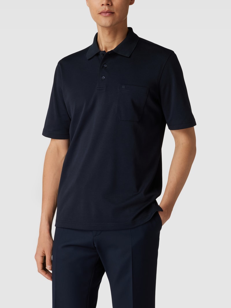 Poloshirt mit kurzer Knopfleiste und Logo-Stickerei in marineblau