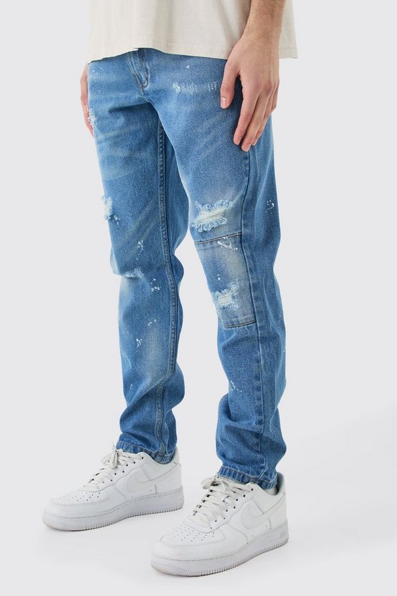 Slim-Fit Jeans mit Farbdetail und Riss am Knie