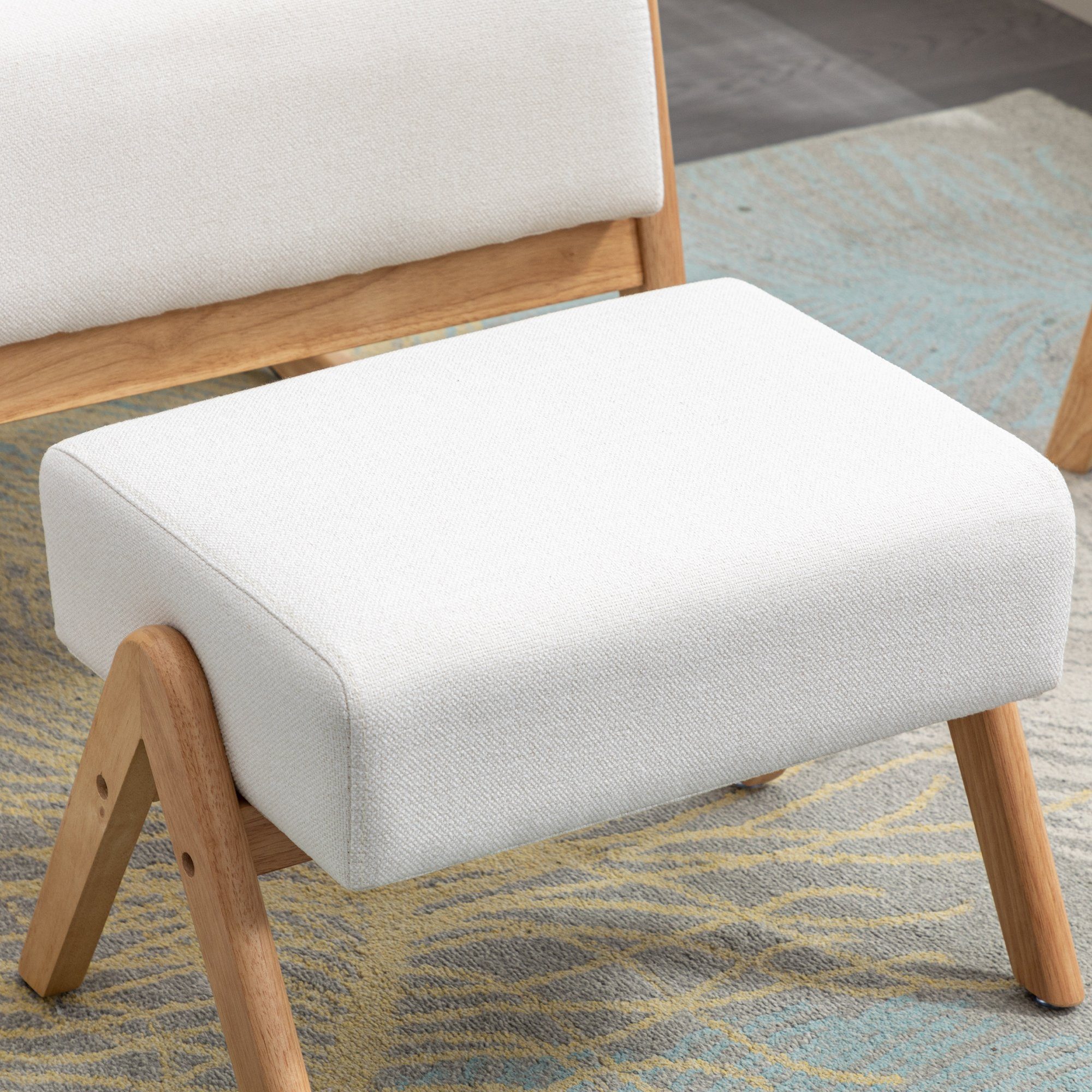 WISHDOR Relaxsessel Schaukelstuhl Relaxsessel Schaukelsessel, Relaxstuhl, mit Hocker (Leinen, Mit Seitentaschen, mit Hocker), Kissen und Rückenlehne integriertes Design