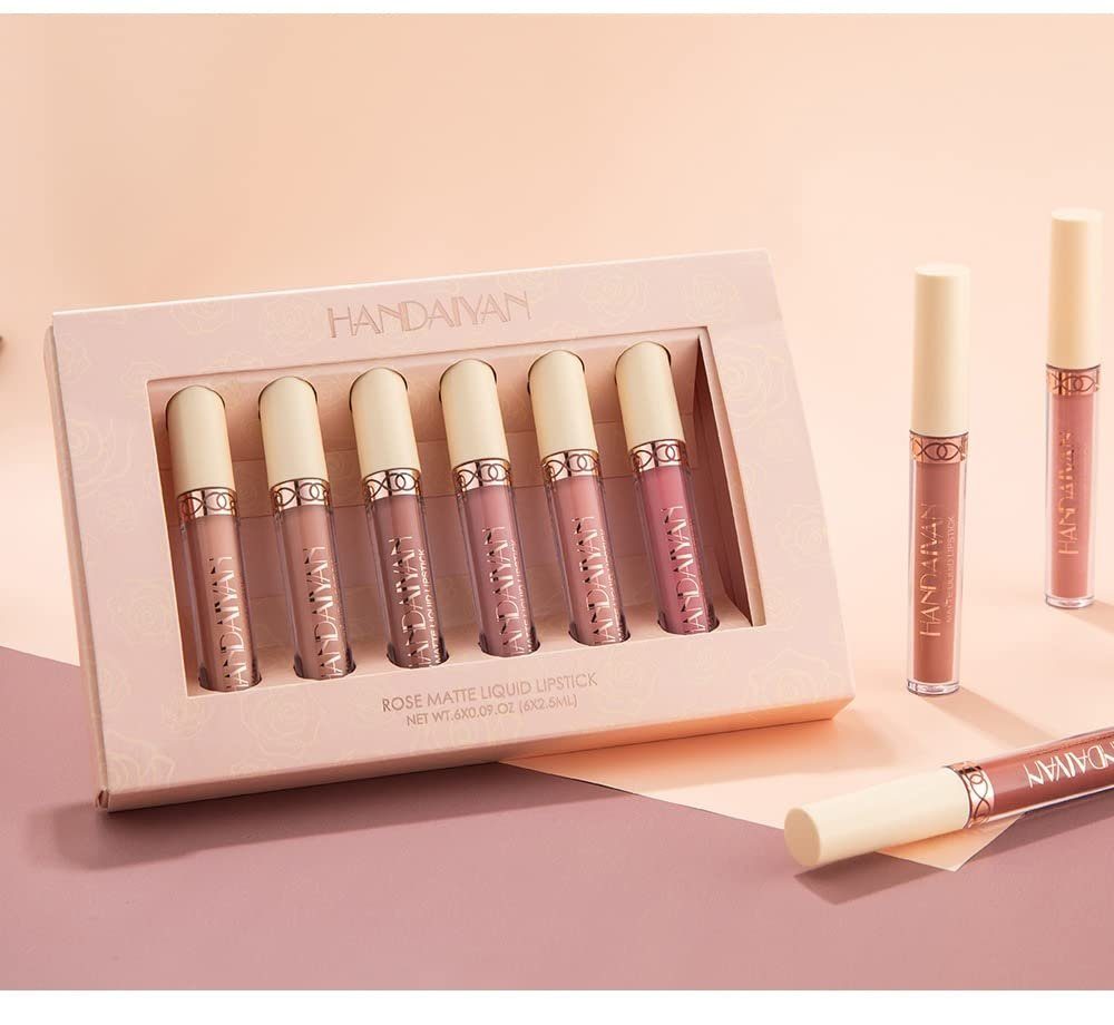 Haiaveng Lippenstift-Set 6-teiliges mattes flüssiges Lippenstift-Set, Wasserdichtes Lipgloss-Set,für Damen-Make-up