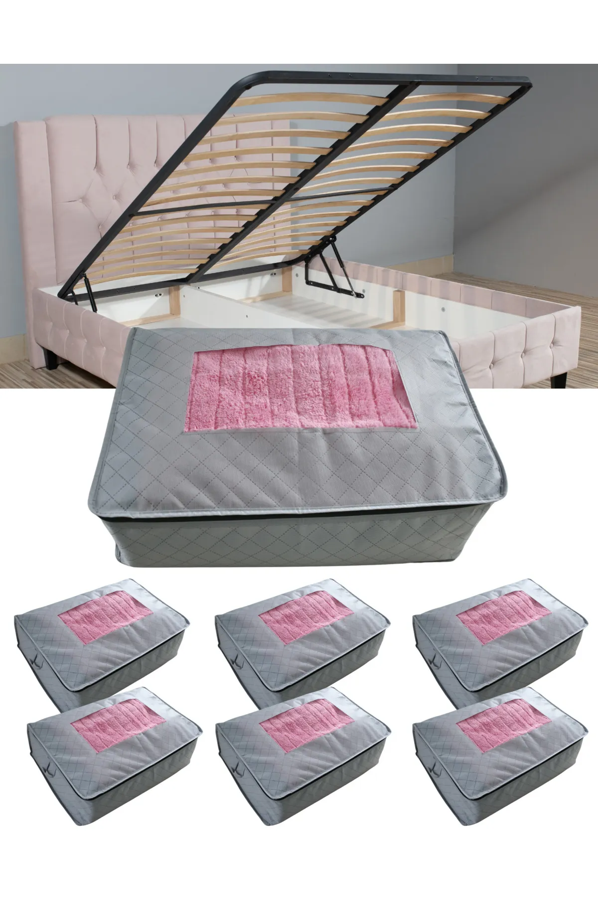 Seryat  Aufbewahrungstasche für Schlafsofa-Basis – 6 große Aufbewahrungstaschen unter der Basis, 45 x 64 x 22 cm, mit Fenster