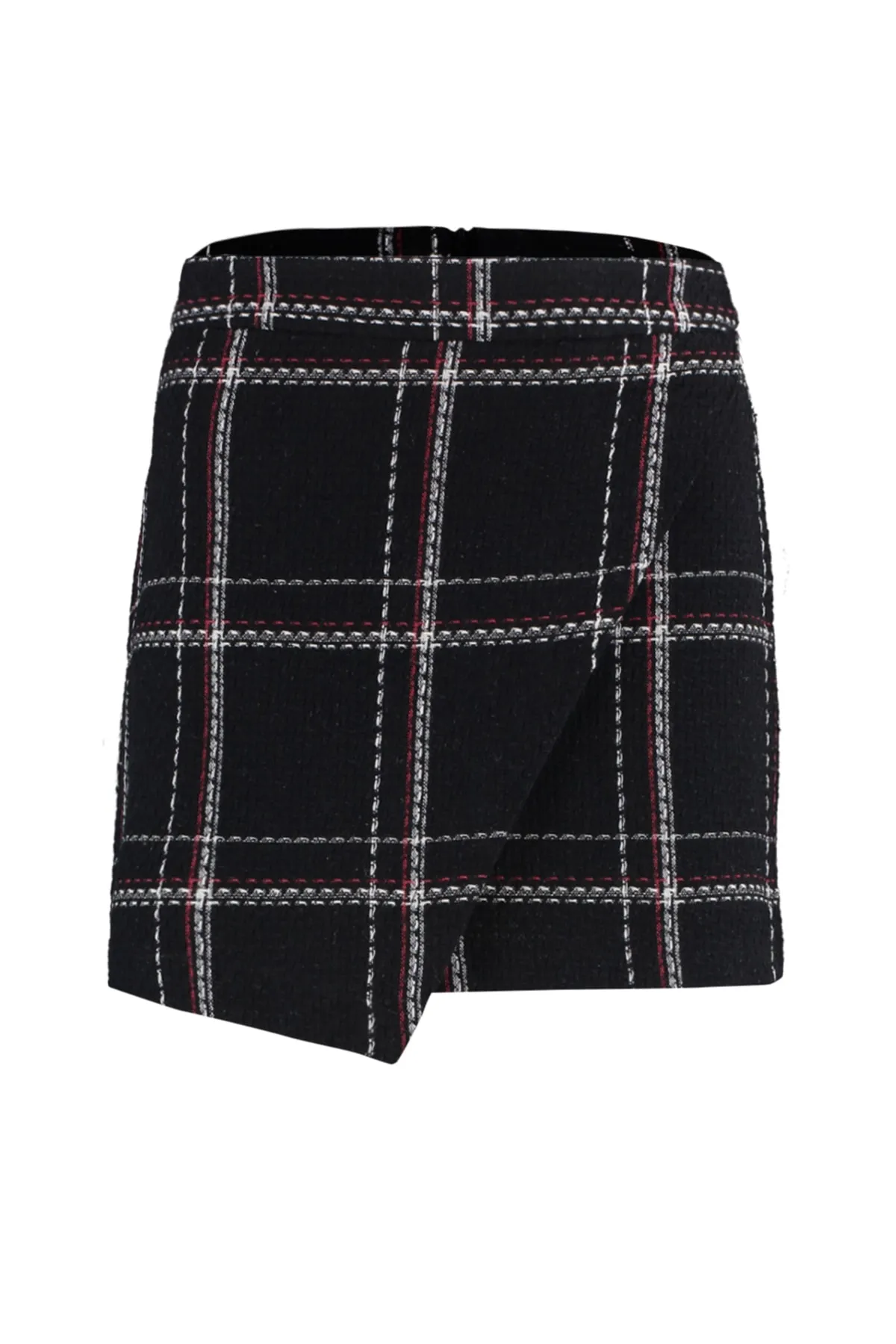 Trendyol Collection  TWOAW23ET00050 - Zweireihiger Minirock aus schwarzem Tweedstoff