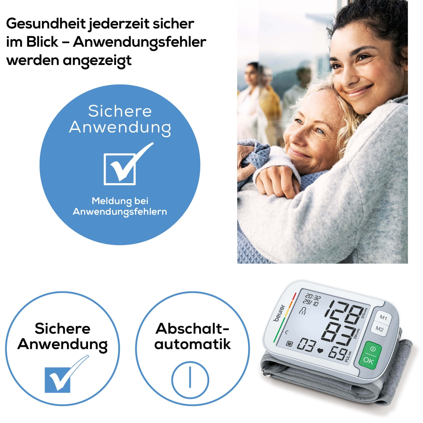 Beurer Handgelenk-Blutdruckmessgerät BC 51-Handgelenk-Blutdruckmessgerät mit Positionierungsanzeige & flachem XL-Display