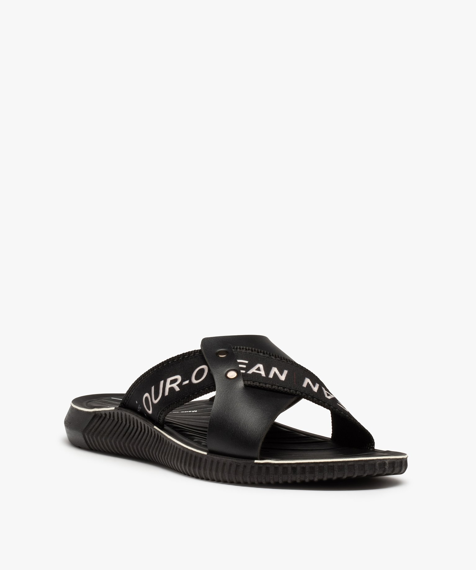 Sandales homme mules à larges brides croisées noir | GEMO