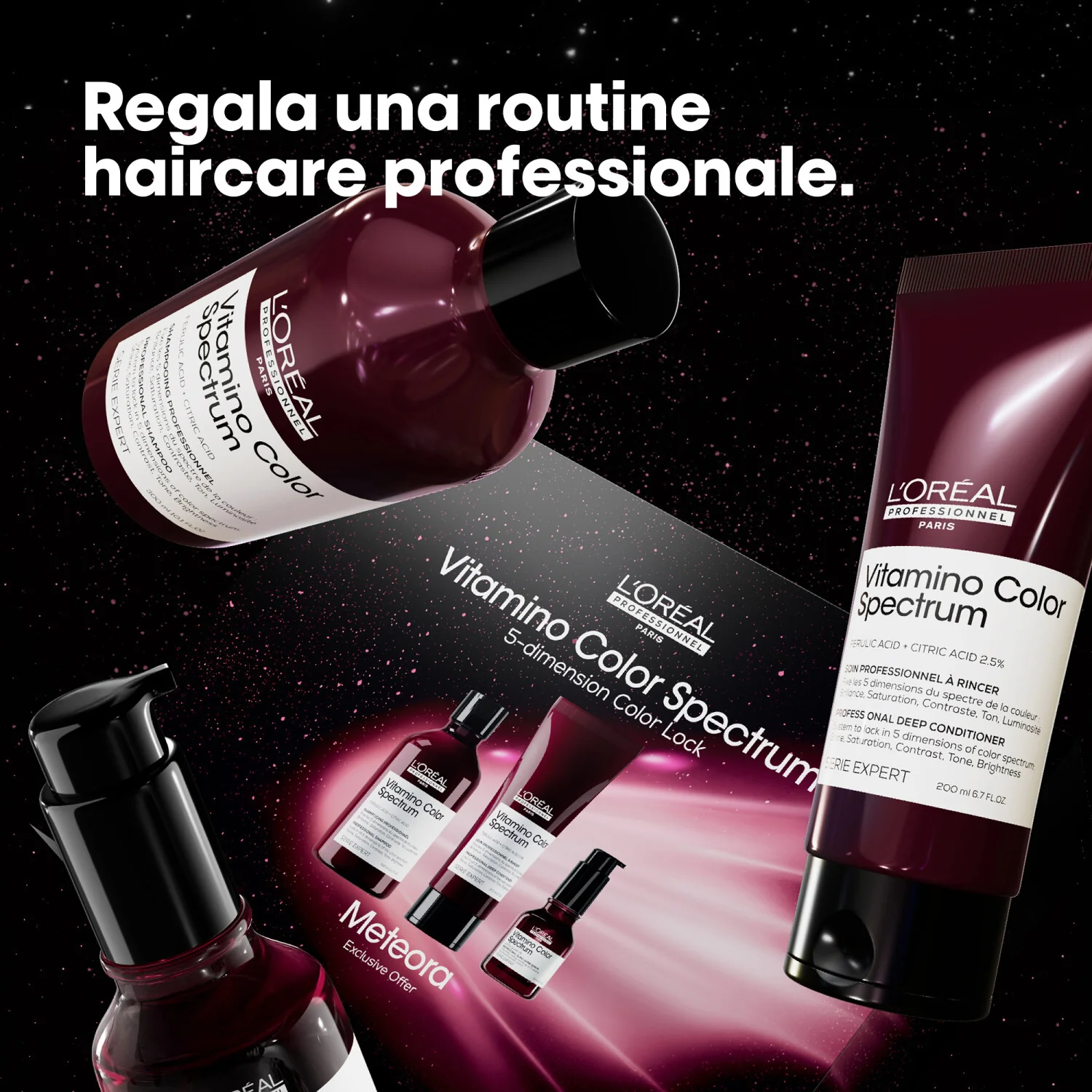 SERIJA EXPERT Nov božični darilni set Vitamino Color Spectrum šampon + balzam + serum za stekleni sijaj - Darilni seti za lase, šampon za zaščito barve, balzam za zaščito barve, serum za oblikovanje in končno obdelavo las