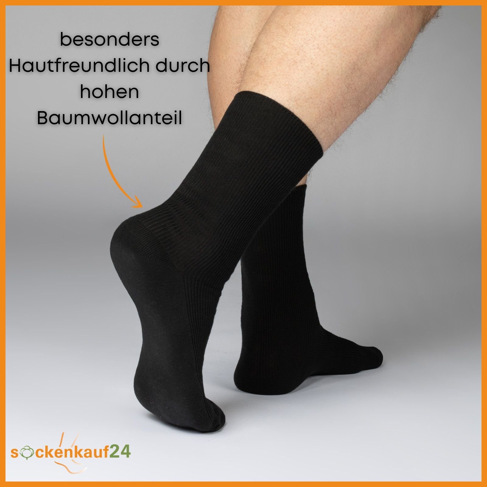 sockenkauf24 Diabetikersocken 12 Paar Damen & Herren Socken ohne Gummibund (Schwarz, 43-46) 100% Baumwolle 11000 WP