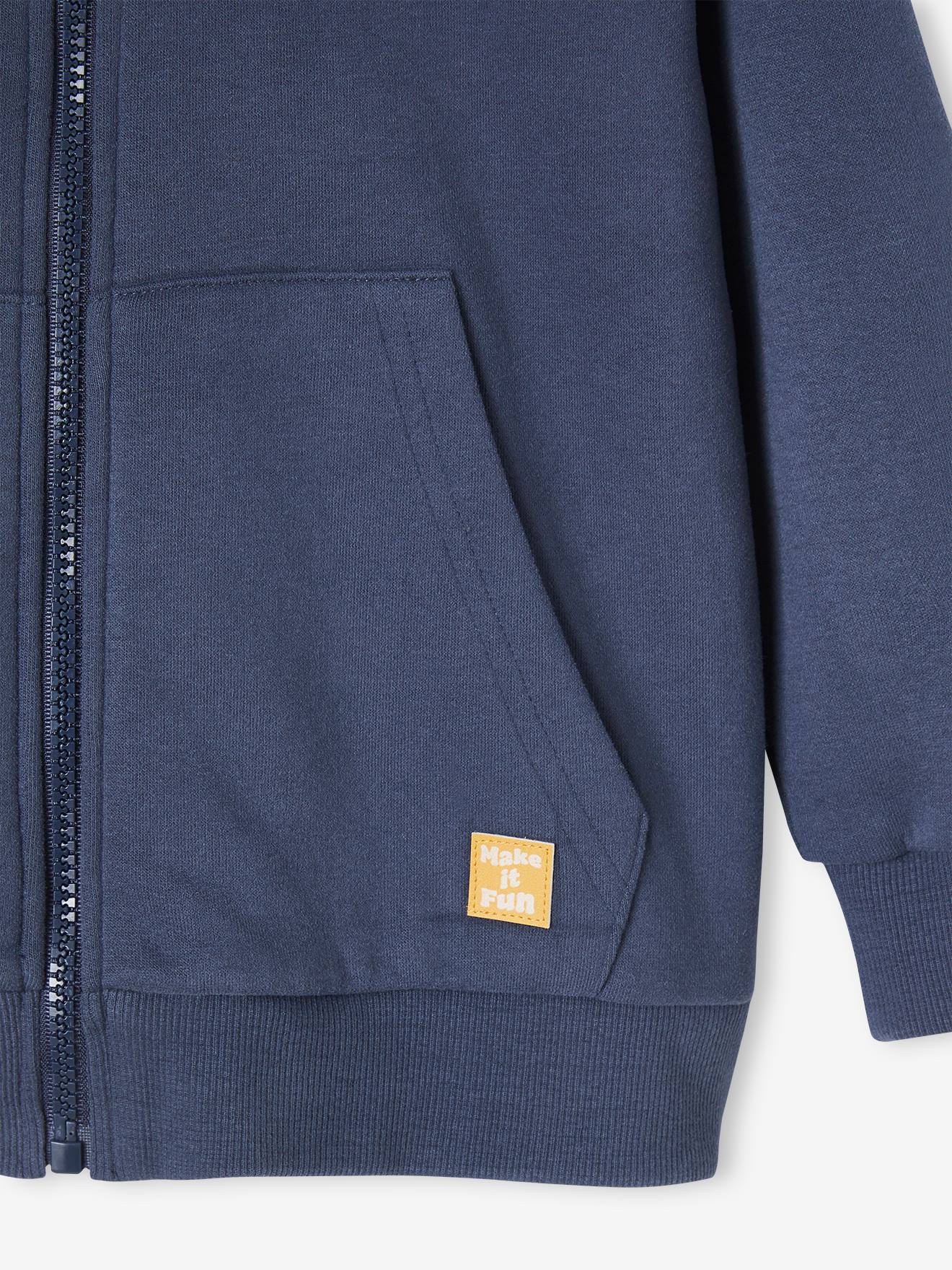 Sweat à capuche zippé animé de rayures garçon bleu nuit