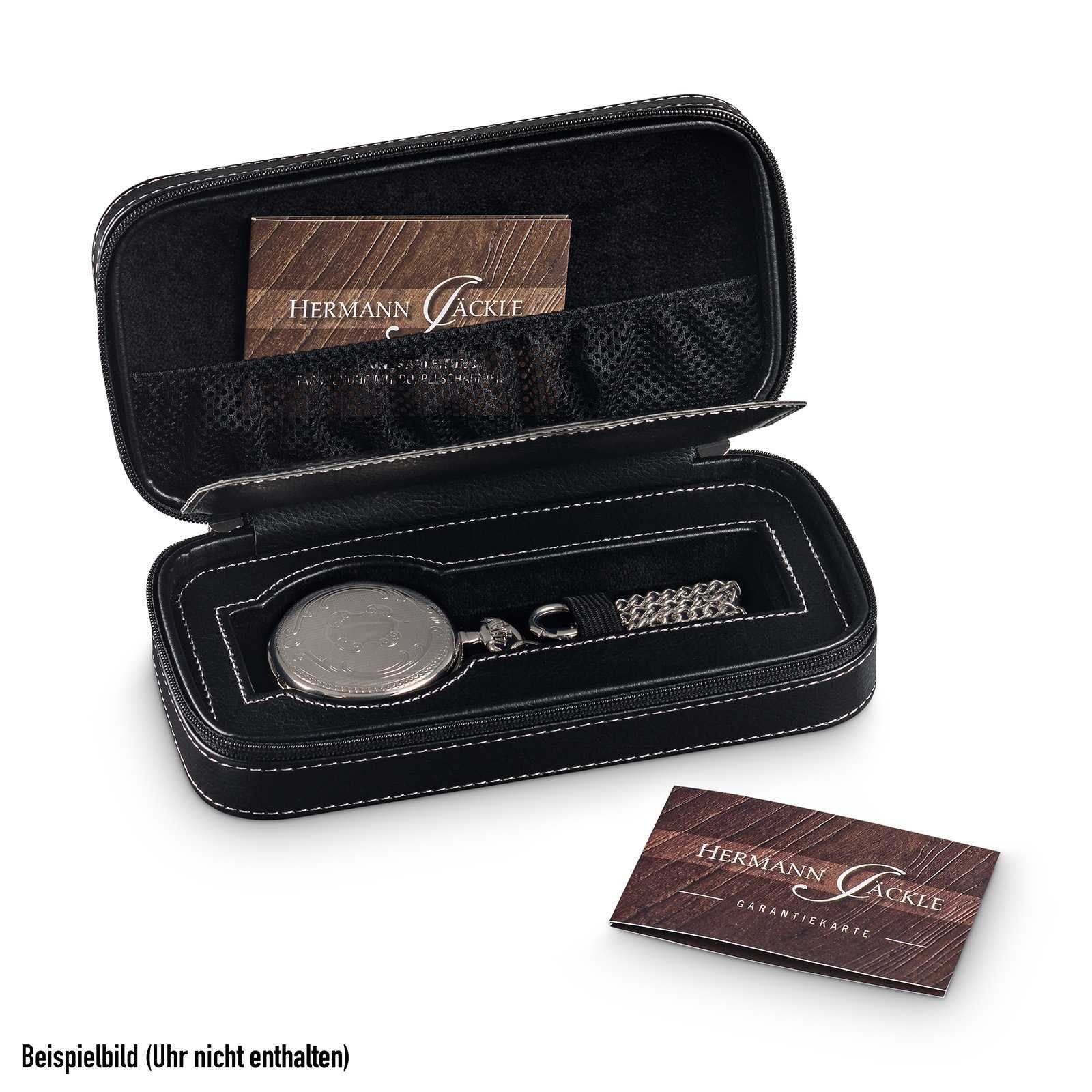 Hermann Jäckle Taschenuhr Bayreuth vergoldet Skelett mit Handaufzug, incl. Kette & Reiseetui