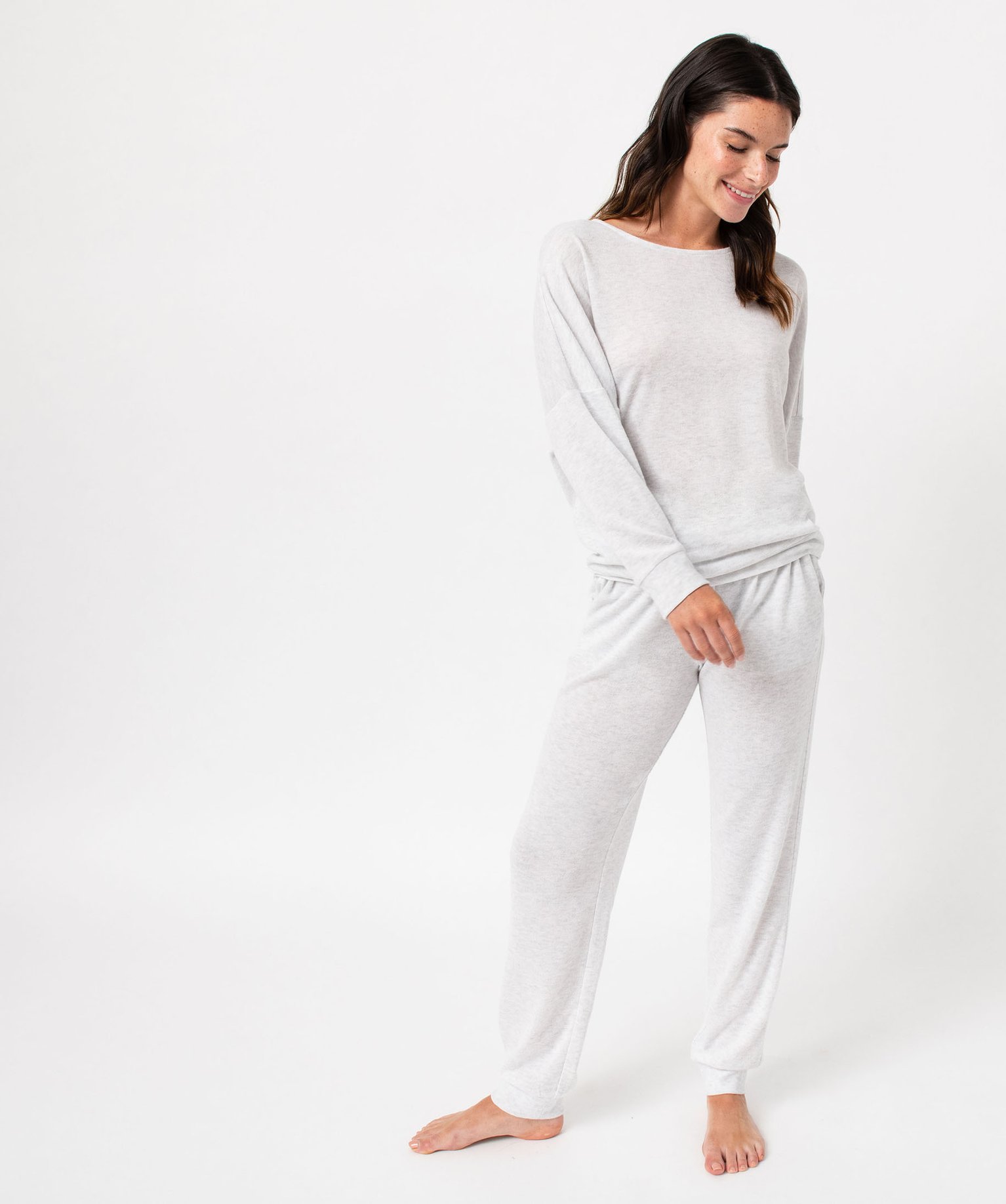 Haut de pyjama à manches chauve-souris femme gris clair | GEMO