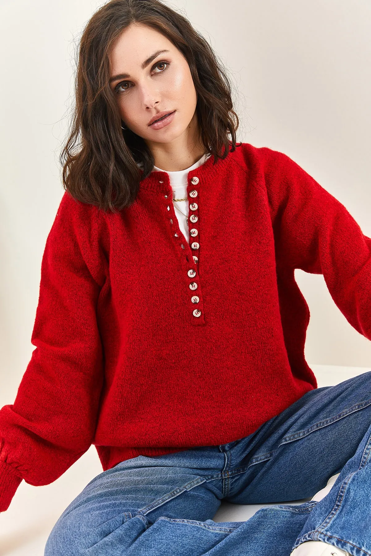 Bianco Lucci  Damen-Strickpullover mit Knopfloch-Rollkragenpullover