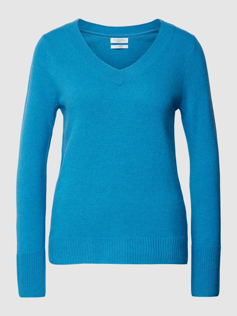 Strickpullover aus Wolle mit V-Ausschnitt in blau