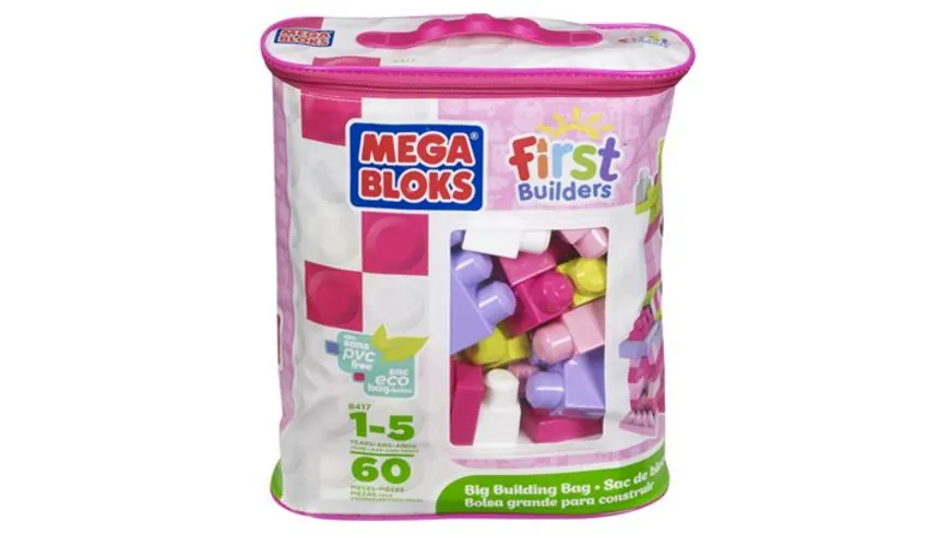 Mega Bloks Bausteine-Beutel pink (60 Teile), Steck-Bausteine Kinder, Bauklötze