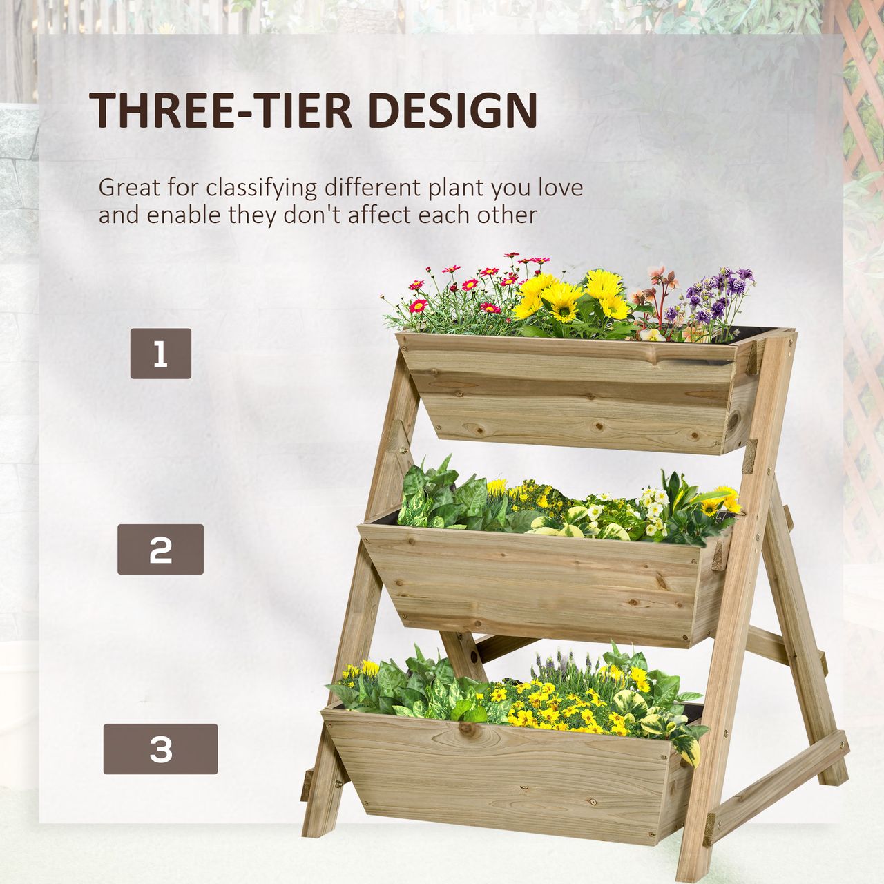 Outsunny Hochbeet Holz Blumenleiter mit 3 Ablagen Pflanzentreppe Natur