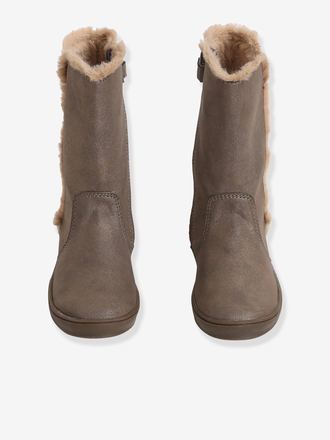 Vertbaudet Gefütterte Mädchen Boots mit Reißverschluss - taupe glanzeffekt