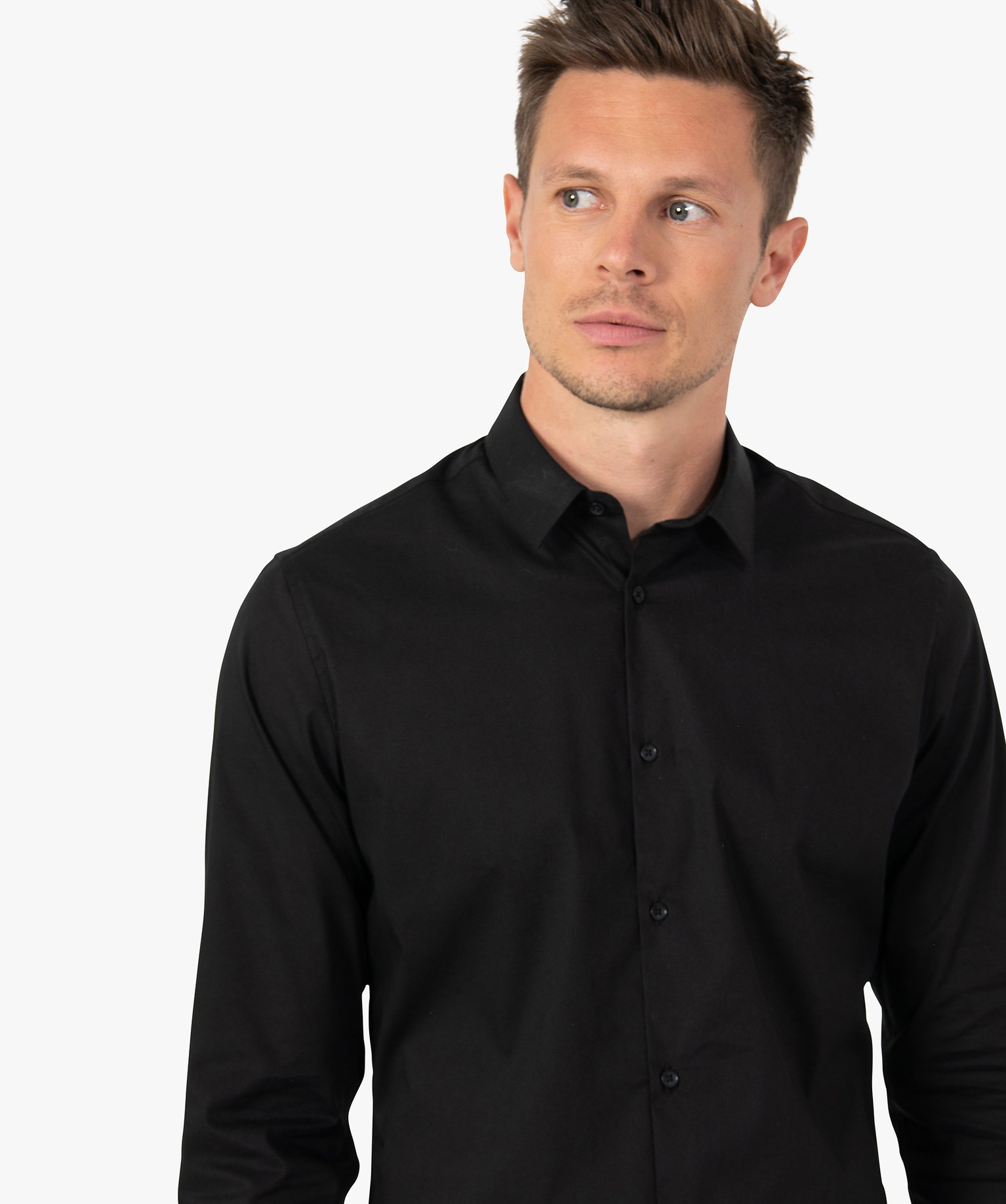 Chemise homme unie coupe slim en coton stretch noir | GEMO