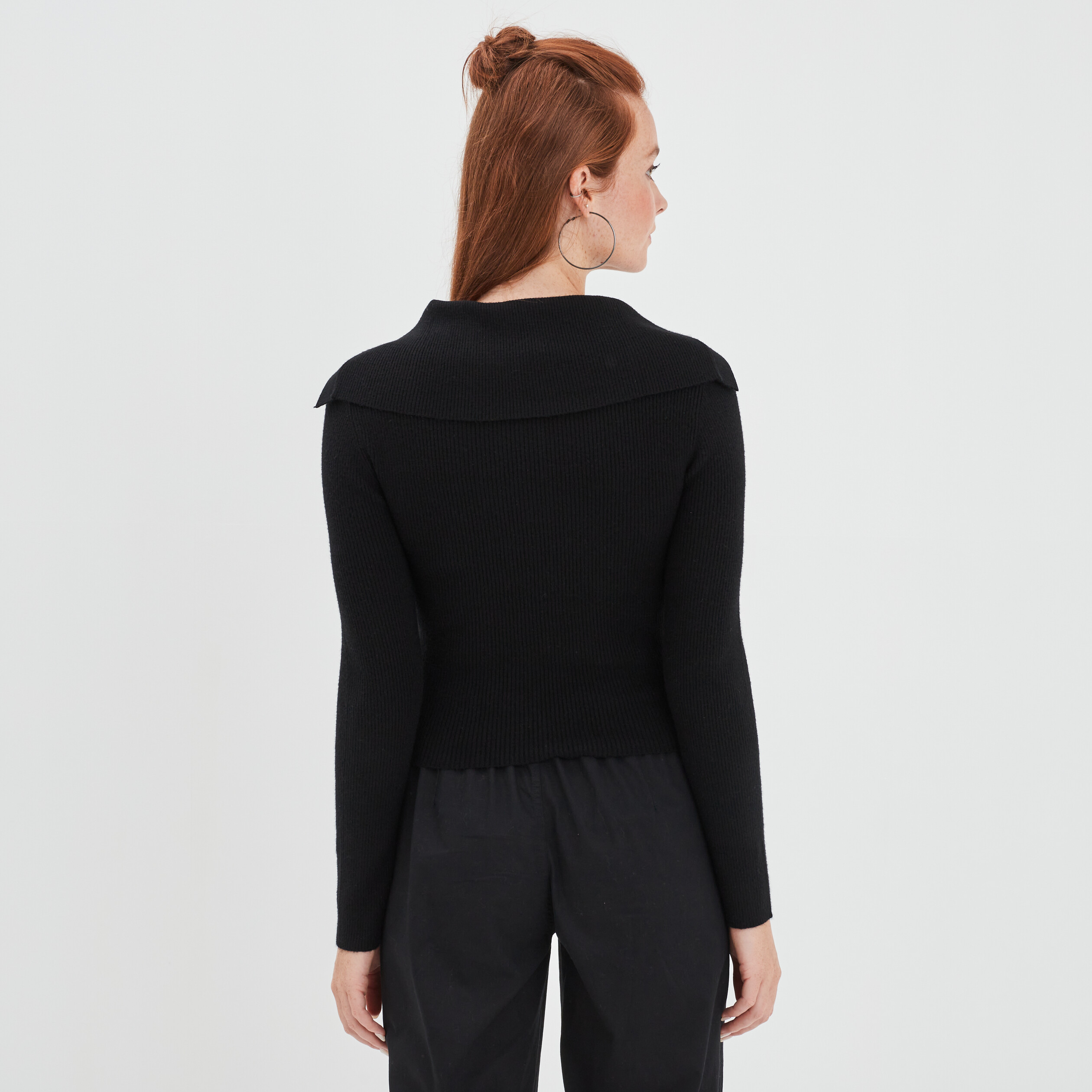 Pull col camionneur boutonné Liberto noir femme | La Halle