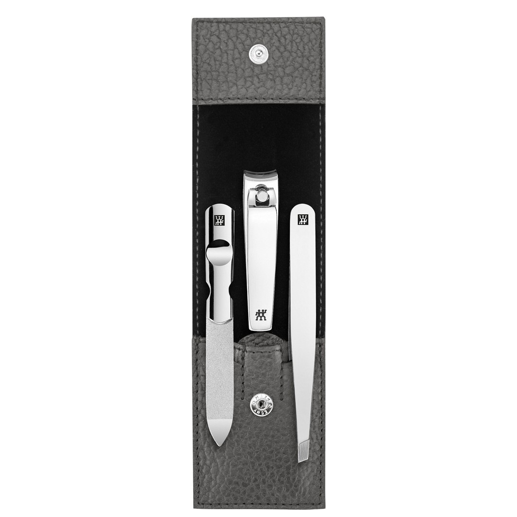 Classic Inox Taschen-Etui. Rindleder. anthrazit. 3-tlg.