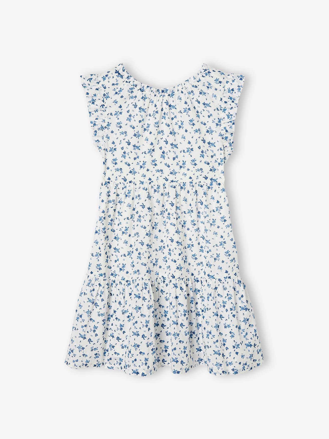 Robe de cérémonie motifs fleurs fille écru