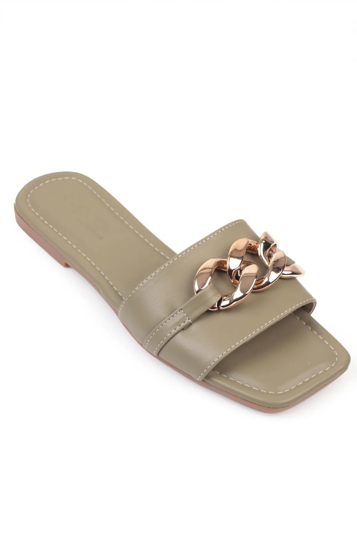 Capone Outfitters  Capone Single Band Chain Moss Green Damen-Hausschuhe