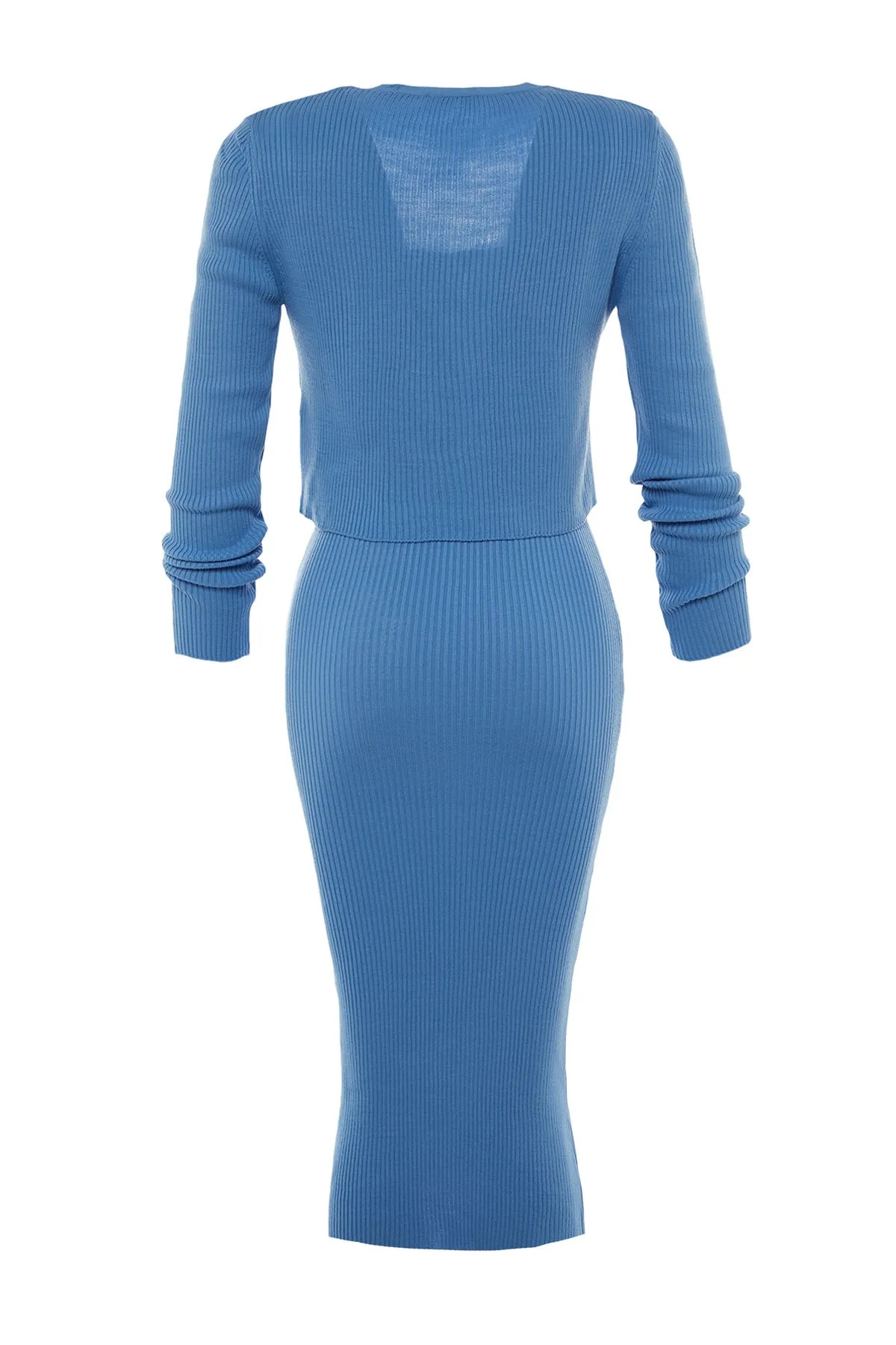 Trendyol Collection  Blau Blau taillierter Midi-Strick-Cardigan-Anzug TWOSS21EL0208 Kleid TWOSS21EL0208