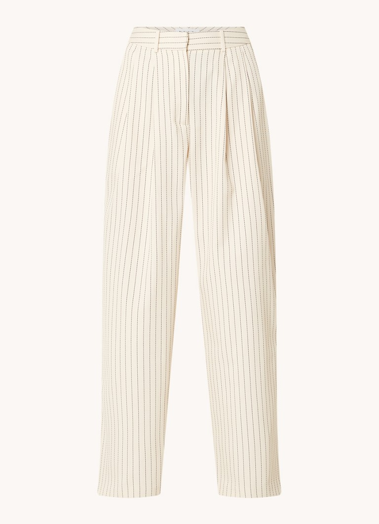 Pantaloni Ripley cu talie înaltă și croială largă, dintr-un amestec premium de lână cu dungi, disponibili la Frankie Shop.