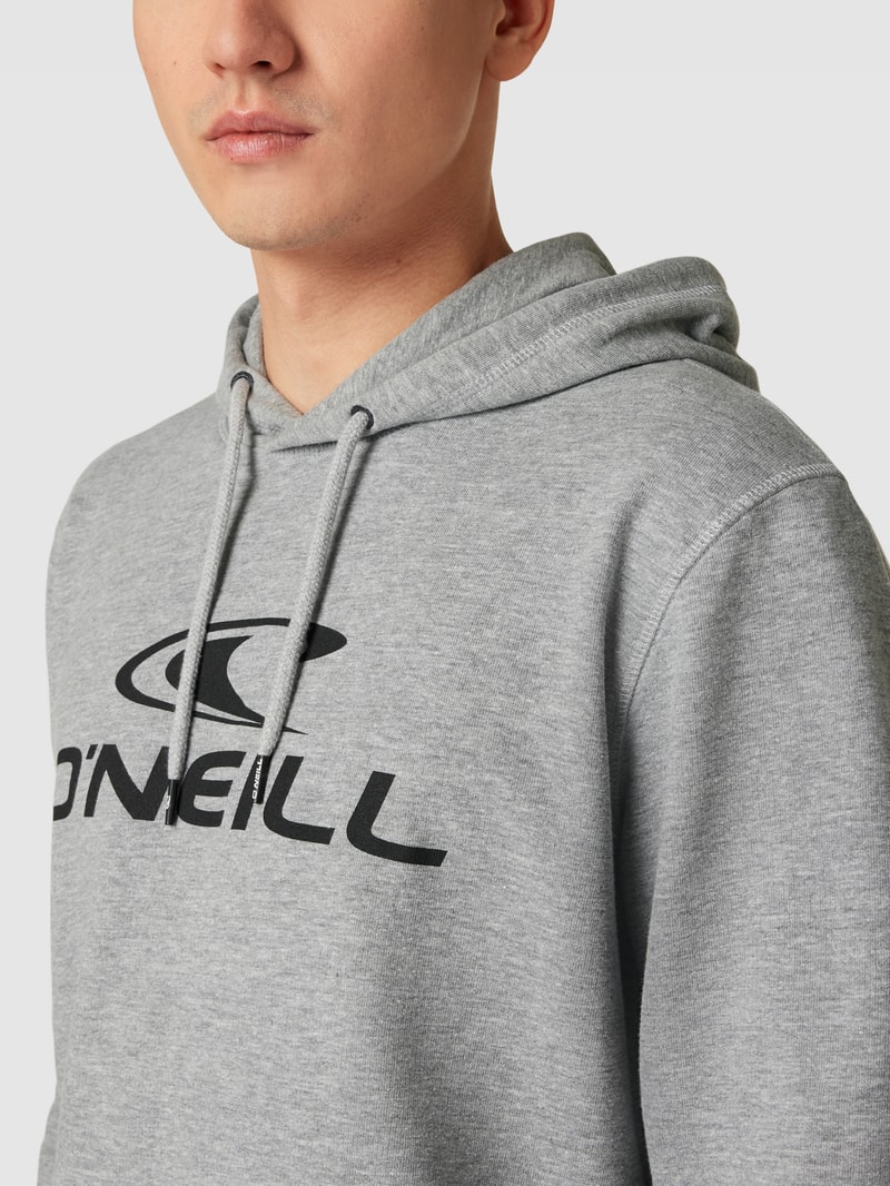 Hoodie mit Logo-Print in mittelgrau meliert