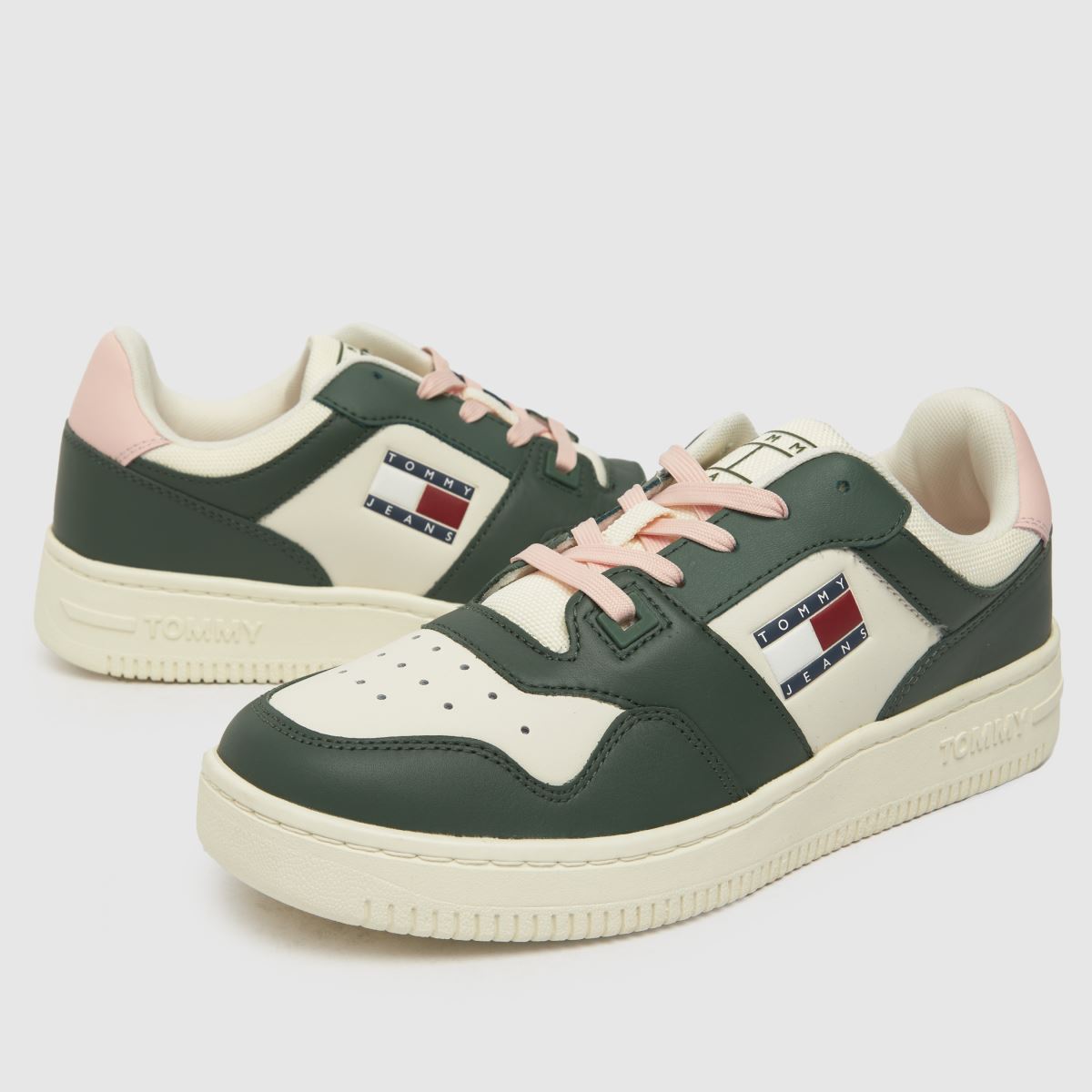 Tommy Jeans – Gröna retro basketskor i läder