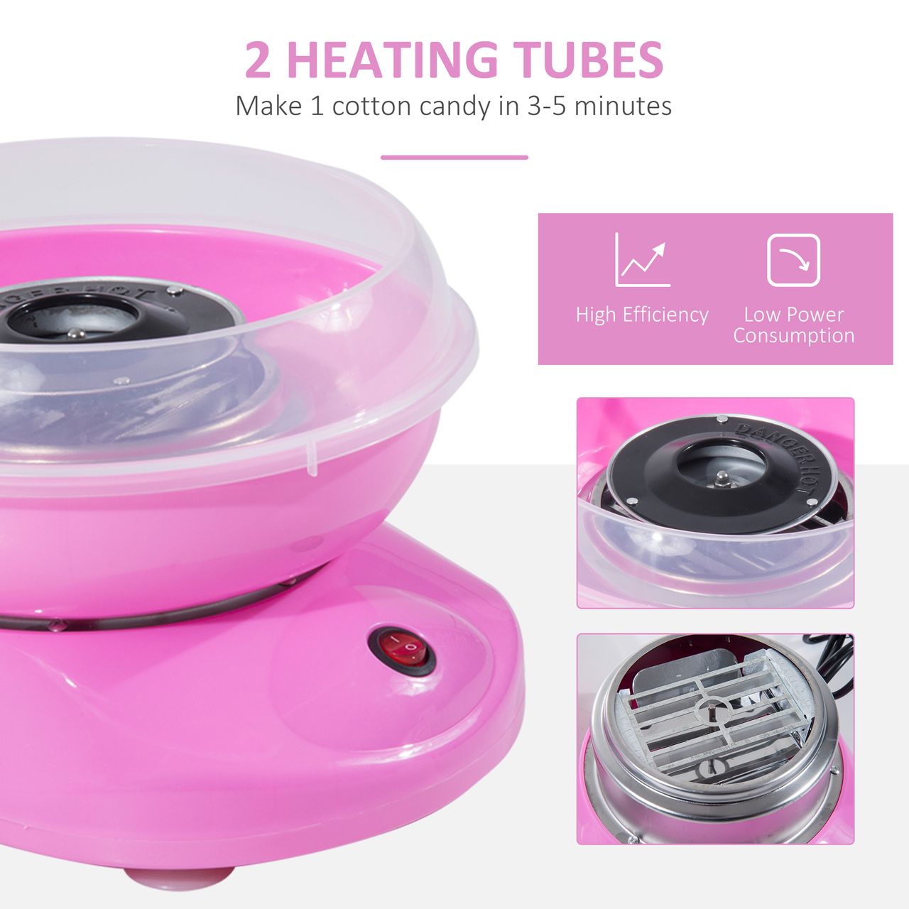 HOMCOM Zuckerwattemaschine Zuckerwattegerät Zuckerwatte Maschine (Modell 1/Rosa)
