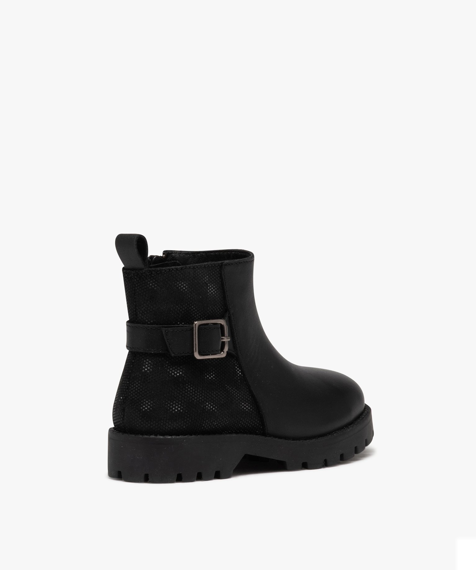 Boots fille dessus en cuir uni ajouré et à semelle crantée