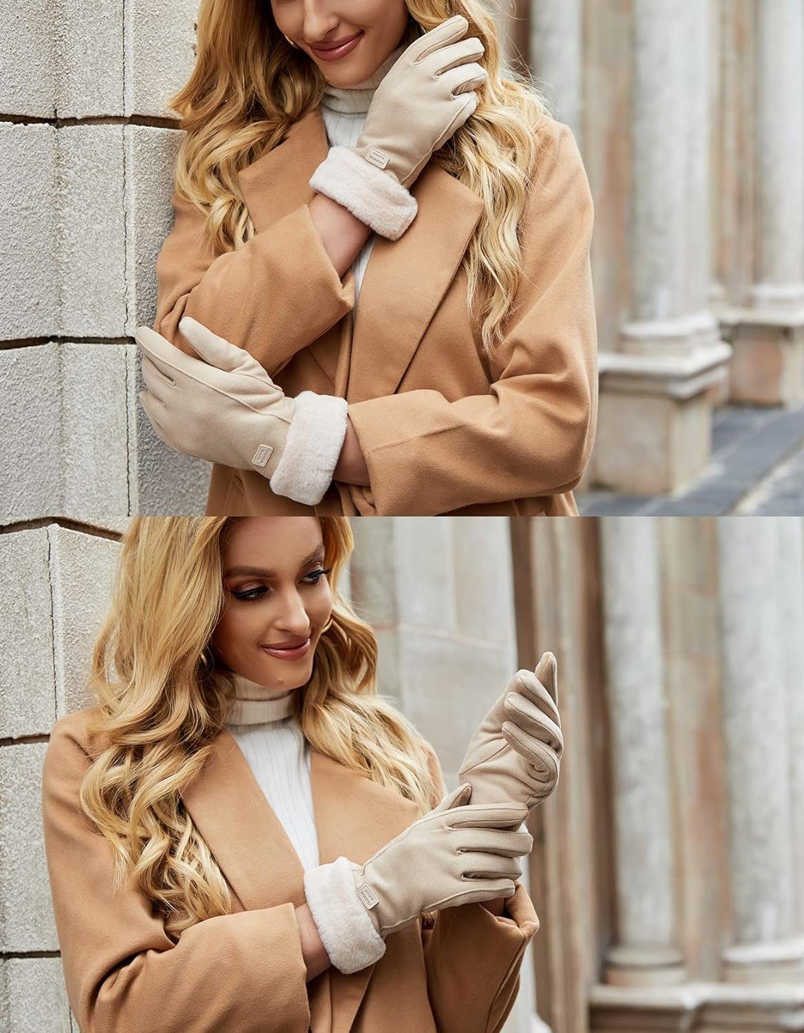 Alster Herz Fleecehandschuhe Warme Damen Handschuhe, winddicht, Fleece, elegant, A0503 mit Kunstfell, hält warm
