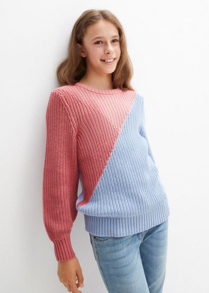 Mädchen Strickpullover mit Colourblocking