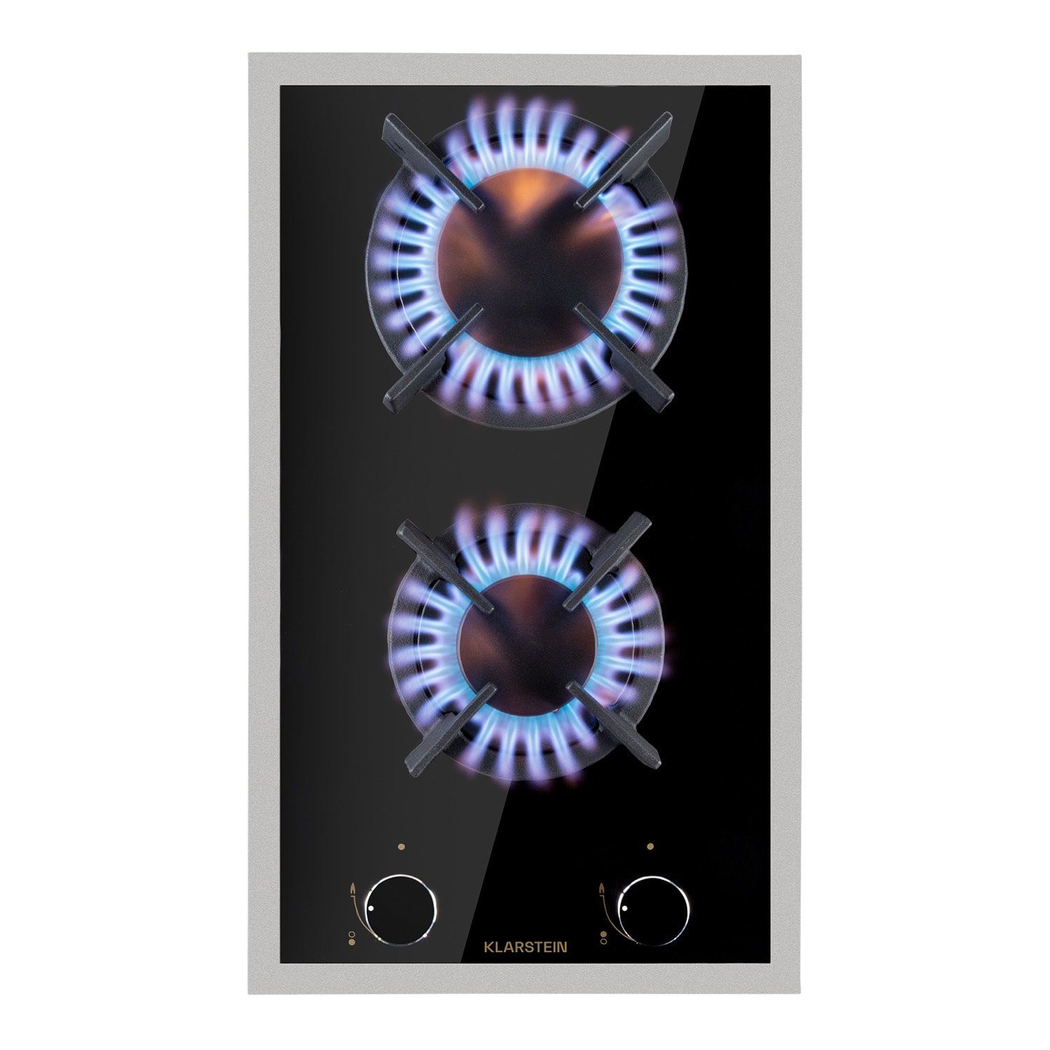 Klarstein Gas-Kochfeld Goldflame Domino Prime Gaskochfeld 2-flammig Messing-Brenner Glaskeramik CP11-Goldflame-D-Pr, Einbau Gas Kochfeld 2 Platten Herdplatte Kochplatte Einbaukochfeld