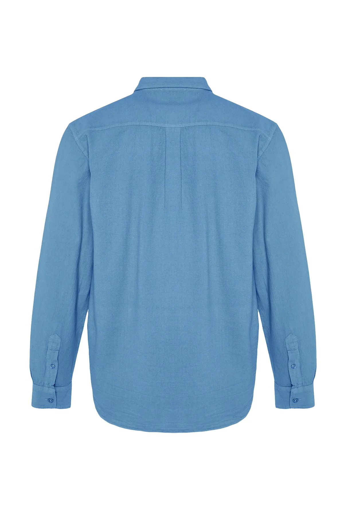 Trendyol Collection  Blaues Unisex-Hemd mit regulärer Passform aus 100 % Baumwolle und Leinenoptik TMNSS23GO00099