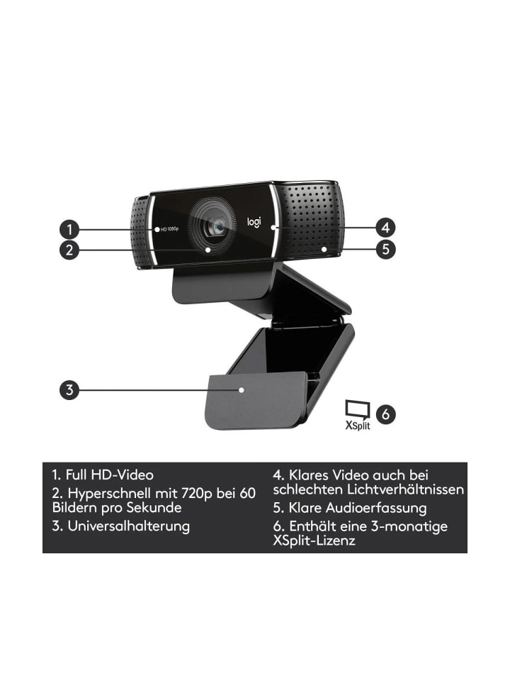 Logitech Full-HD Webcam mit 1080p/30fps - Glasobjektiv mit 78° Sichtfeld in Schwarz günstig kaufen onesize