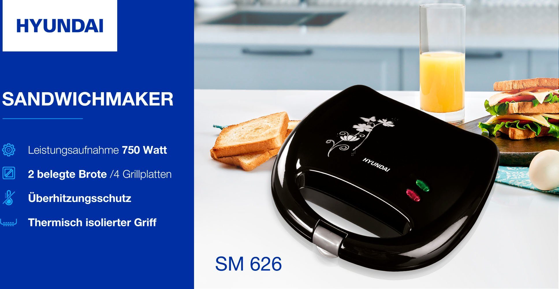 Hyundai Sandwichmaker SM626, 750 W